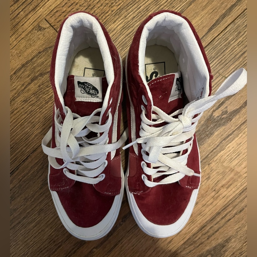 Red/white high tops vans velvet material